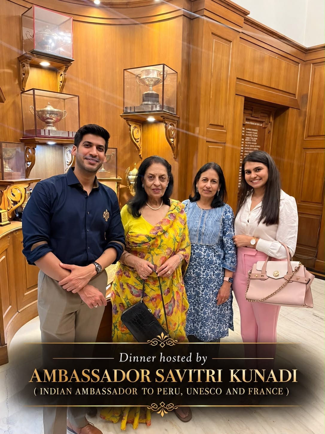 Dr. Anirudh Kalra and Dr. Priyanka Kalra at a dinner hosted by Ambassador Savitri Kunadi, Indian Ambassador to Peru, UNESCO and France